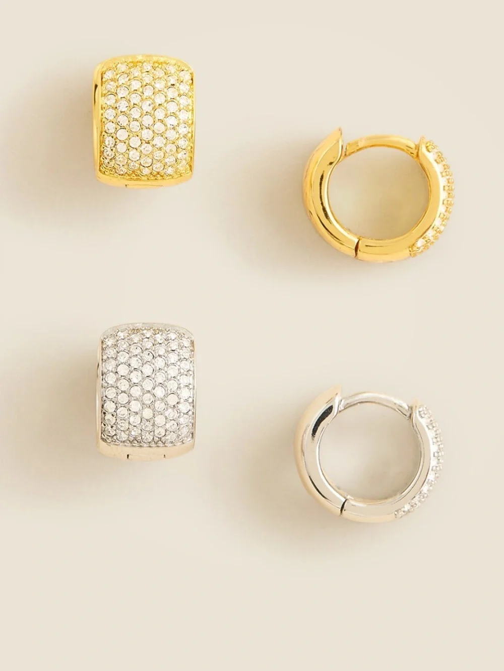 J crew Mixed-metal pavé crystal hoops set-of-two